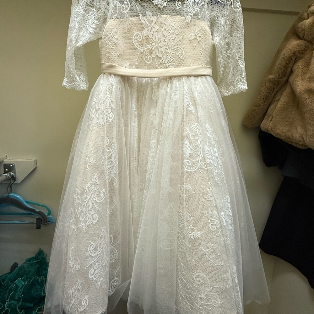 Charming Lace Kids Dress in Cream